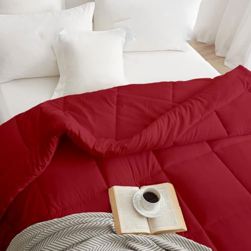 Image of Razzai All-Season Comforter 110 GSM Super Soft & Lightweight Double Bed Queen Size (90 inch x 90 inch Inches /228cm x 228cm) Burgundy Microfiber