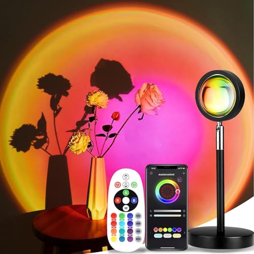 LEKEONE Sunset Lamp Projection, Sunset Night Light Rainbow Projector 180° 16 Color Changing 4...