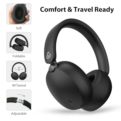 JBUNION Active Noise Cancelling Headphones Wireless Over Ear Bluetooth ANC Headphones with Mic, Transparency Mode, 65H Playtime, Deep Bass, Clear Call, Hi-res Audio Headset for Home Office Travel - image 3