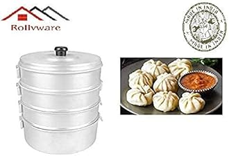 ROLLYWARE Premium Aluminium Momos Maker & Steamer with Handles, Durable 4 Tier Steamer for Cooking, Suitable for Home, Hotels, Restaurant and Business, No 8, Capacity- 5 litres