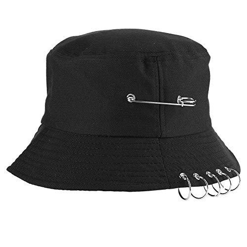 DEWIN Cotton Bucket Hat - Cotton Bucket Sun Hat, Unisex Fashion Bucket Fishman Hat with Rings Summer Short Brim Beach Caps for Man Women Teens, Black