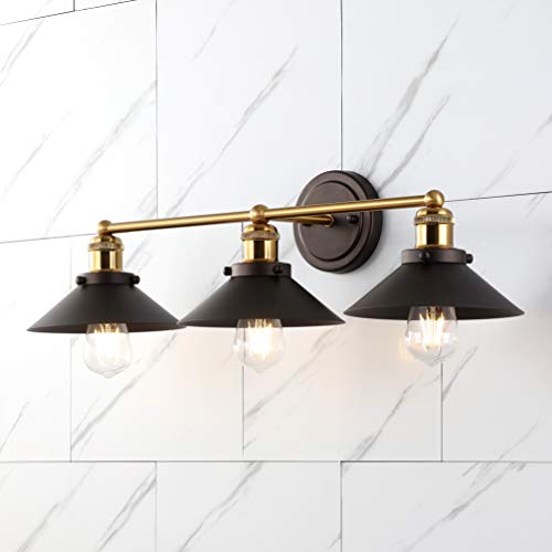 JONATHAN Y JYL7428C July 26.5"3-Light Metal Shade Farmhouse Sconce Contemporary Transitional 2200K Edison 25W Bulbs for Bedroom Living Room Bathroom, Vanity Lighting, Oil Rubbed Bronze/Brass Gold