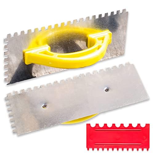 in Stainless Steel Trowel for Tiles and Cement Works With Strong Handles - Plastic Tile Fixing Tool (9 Mm Medium)