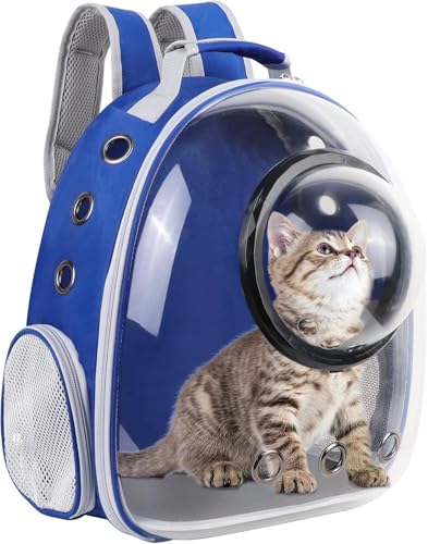Image of Petzlifeworld Transparent Space Bubble Portable Pet Backpack Travel Carrier, Convenient Travel for Small Dog and Cat | Waterproof, Comfortable and Breathable (Blue)