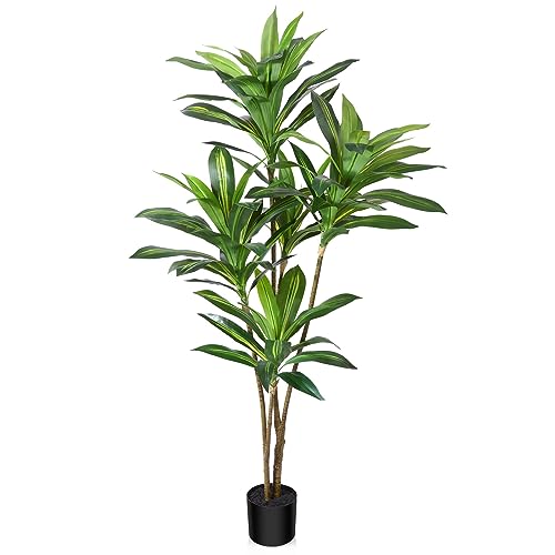 CROSOFMI Artificial Plants Indoor 150 cm Tall Fake Dracaena Tree Large Faux Plants With Plastics Pots for Outdoor Modern Home Office Decoration (1 Pack)