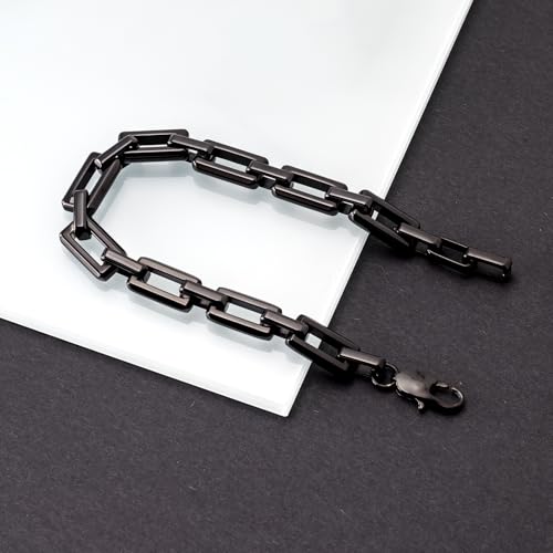 Bracelets for Men,Black Stainless Steel for Men Bracelets,Trendy Paperclip Short Bracelets Gifts for Husband Father Friends3