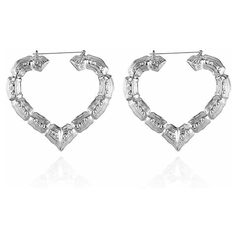 Bamboo Hoop Earrings Big Love Heart Dangle Cover