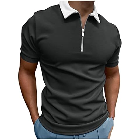 Zipper Polo Shirts for Men Short-Sleeve Aztec Print Polos Golf Shirts Summer Casual Slim Fit Tees Business Work Tops Cover