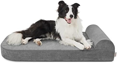 Lesure Orthopedic Dog Bed Large - Memory Foam Dog Pillow Beds with Washable Removable Cover, Waterproof Giant Human Dog Sofa Beds with One-Sided Bolster, Grey, 102x64x16.5cm