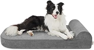 Lesure Orthopedic Dog Bed Large - Memory Foam Dog Pillow Beds with Washable Removable Cover, Waterproof Giant Human Dog Sofa Beds with One-Sided Bolster, Grey, 102x64x16.5cm