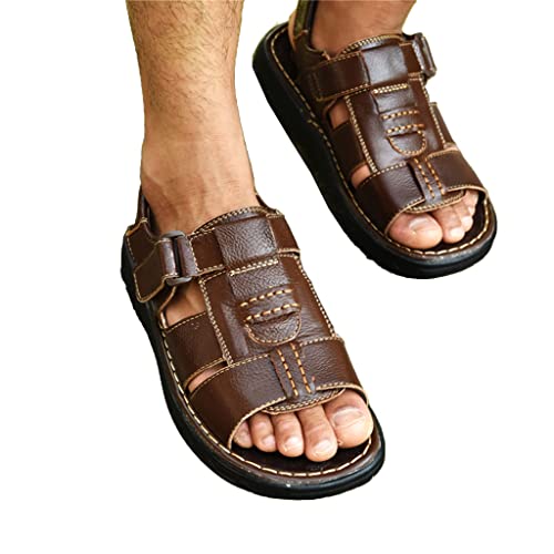 Mens Slippers Genuine Leather Sandals Outdoor Casual Men Leather Sandals for Beach Shoes Hollow aerated Shoes(43)