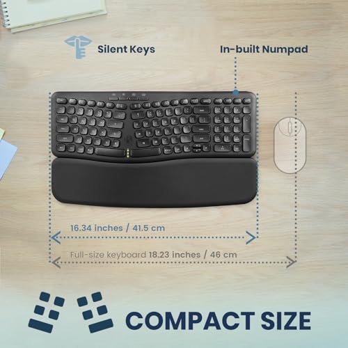 Image of Perixx PERIBOARD-636B US, Wireless Ergonomic Compact USB Keyboard - Wireless 2.4G Technology - Build-in Number Pad - Detachable Wrist Rest - - Silent Typing - Black