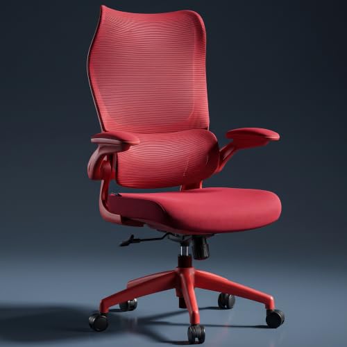Image of DROGO Chrono Ergonomic Office Chair for Work with Adjustable Lumbar Support | Curved Back Breathable Mesh | Computer Chair With 120 Recline | 2D Padded Armrest & Heavy Nylon Base, 1-Yr Warranty (Red)