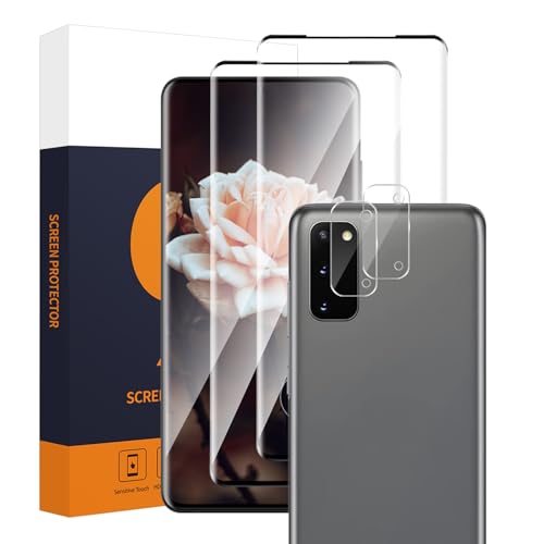 Carantee 2+2 Pack Screen Protector for Samsung Galaxy S20 5G+Camera Lens Protector 9H Anti-Scratch Case Friendly Bubble-Free Support Fingerprint Unlock HD Clear Protective Tempered Glass for S20