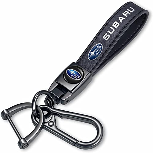 TACOMA Genuine Leather Car Keychain Fit for SUBARU Ascent BRZ Crosstrek Forester Impreza Legacy Outback WRX STI XV Crosstrek Key Chain for Men and Women Family Present Key Ring Accessories Black