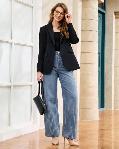 GRAPENT Rhinestone Jeans for Women High Waist Wide Leg Sparkly Denim Pants - image 6