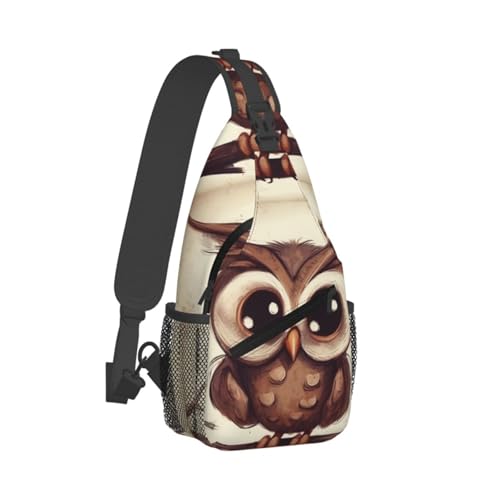 Mochila tipo sling bolsa cruzada búho negra para exteriores