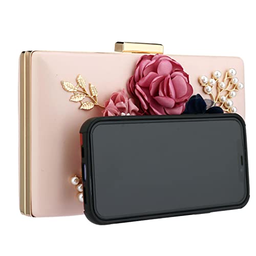 Sac à main élégant floral, pochette de soirée rose taille unique