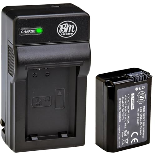 BM Premium NP-FW50 Battery and Charger for Sony A6100, A6400, DSC-RX1R III, DSC-RX10 IV, DSC-RX10 III, DSC-RX10 II, DSC-RX10, Alpha 7, Alpha 7R, a7, a7R, A7s, A7s II, a3000, a5000, a6000, a6300, a6500