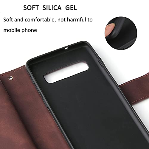 Coque en cuir PU Samsung S10 Plus QLTYPRI finition rétro marron haute protection - 6