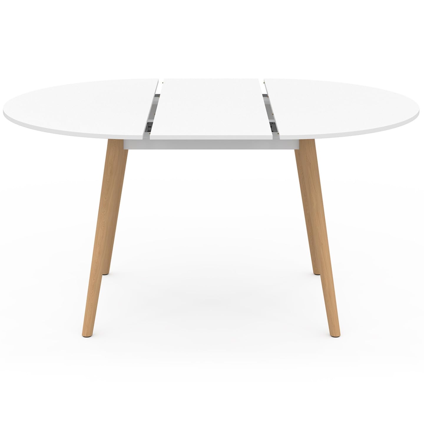 IDMarket - Ensemble Table à Manger Extensible Ronde Angela Blanc Pied Bois 110-150 cm et 4 chaises SARA Blanches