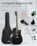 Moukey 41" Guitare acoustique pour débutants Adulte Adolescents Guitarra Acustica de pleine taille avec affiche chorale, Gig Bag, Tuner, Cordes d'acier, Capo, Strap - noir