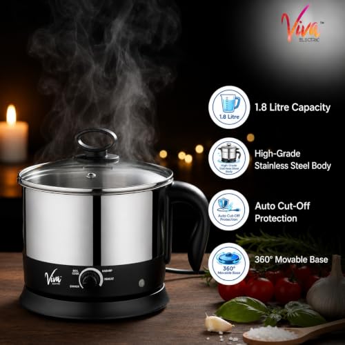 Image of 4-in-1 Multi-Utility Electric Kettle 1.8L | Electric Rice Cooker | Idli Maker | Egg Boiler | Momos & Vegetable Steamer | Multipurpose Kettle | 230V (Silver)