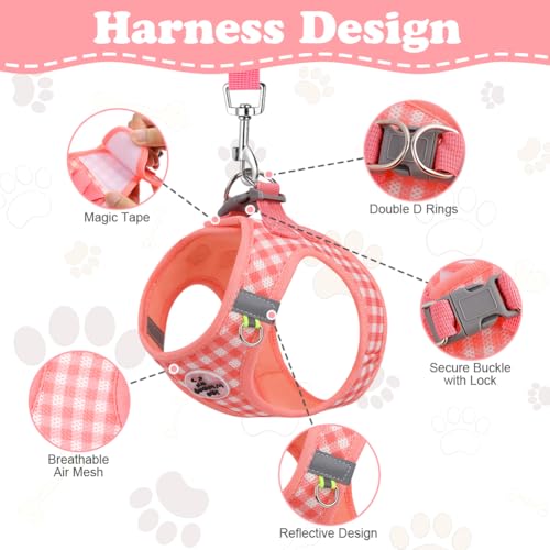 OFFCUP Hundegeschirr Leine Set für Hunde & Katzen Atmungsaktive Step-In Geschirr aus Mesh mit gepolsterter Weste Anti Zug Reflektierend Verstellbar Weich Welpengeschirr Katzengeschirr, Rosa, XS