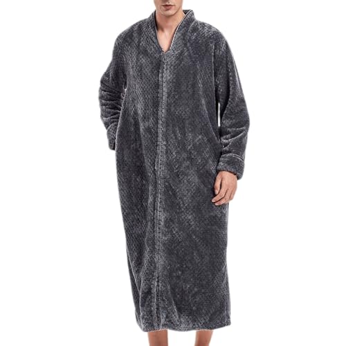 Men's Long Sleeve Plush Robe Warm Full Zip Long Bath Robe Thick Comfy Loose Fit SPA Oversized Bathrobe Loungewear