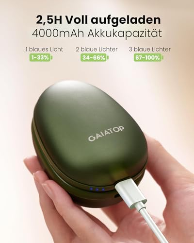 Gaiatop Handwärmer wiederaufladbar, 2er-Pack, magnetisch 3 Einstellungen schnelles Aufheizen, elektrischer tragbarer Taschenheizer, Wiederverwendbare heiße Hände für Outdoor Geschenke