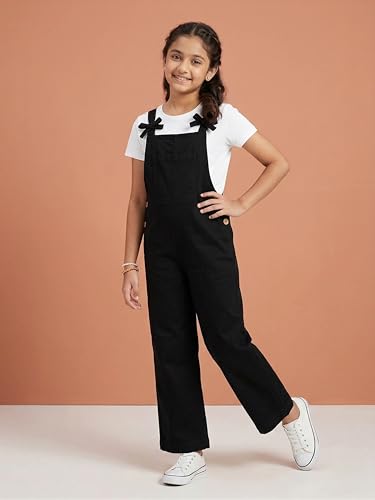 Image of KiddoPanti Girls Denim Dungaree Pant | Cotton Blend Stretch Jumpsuit | Single Front Pocket | Stylish Casual Kids Dungaree | Comfortable Everyday Wear 1-14 Years