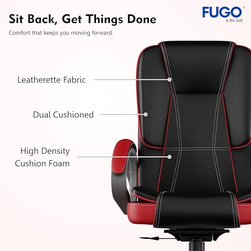 Image of FUGO FG12 Ergonomic Office Chair | Adjustable Height Swivel Chair with 360 Rotation | Comfortable Seating for Home Office & Study | Computer Desk Chair with 3-Year Warranty (Black and Red)