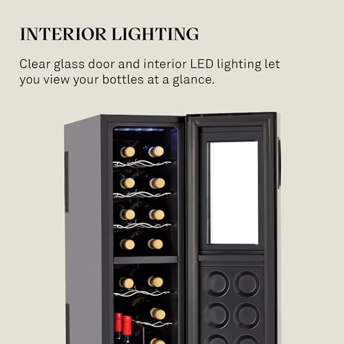 Image of Wine Enthusiast 18-Bottle Slimline Dual Zone Wine Cooler - Energy Efficient Freestanding Wine Refrigerator - Upright Bottle Storage, Adjustable Thermostat, Digital Touchscreen (20.5 inch x 10.7 inch x 36.8 inch)