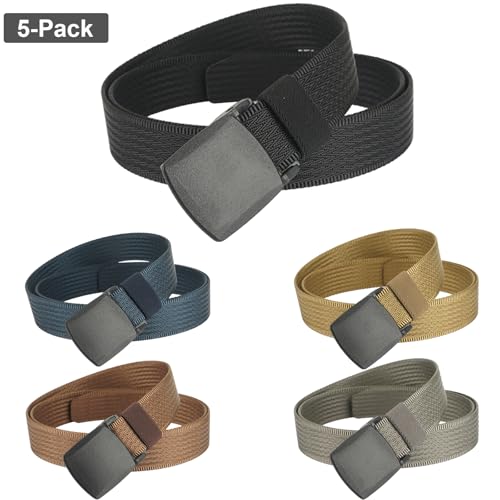 5-Pack Metal-Free Nylon Belts, 1.25 Inch Belts Lightweight TSA-friendly Outdoor Military Plastic Belt, Cut to Fit2