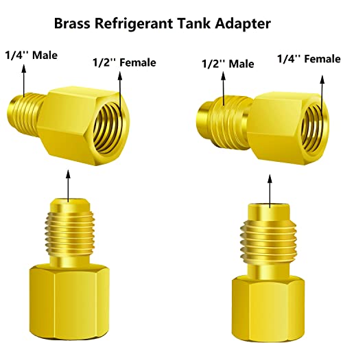 R410A Mini Split Adapters, R410a Refrigerant Hose Adapter, Brass Converter Mini Split Line Adapter Connectors kit with 5/16’’ SAE Female to 1/4’’ SAE Male, 1/2’’ to 1/4’’ Refrigerant Tank Adapters (6) - Thumbnail 6