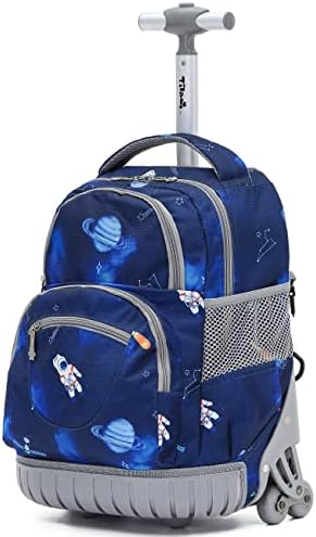 NEW TILAMI 16 Inches Rolling Backpack for Kids, Adjustable Laptop Suitcase Backpack with Wheels for Girls to School Travel Camping Boys Rolling Backpack Astronaut Pattern