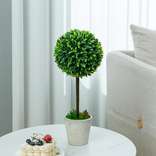 MyGift 15 Inch Artificial Boxwood Topiary Tree - 2 Pack Potted Faux Plant Balls in Gray Pulp Planter, Tabletop Home Décor - Image 5