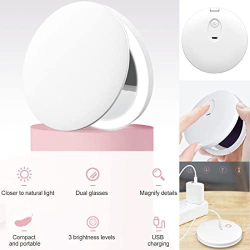 Espejo compacto LED redondo portátil plegable miniatura 3