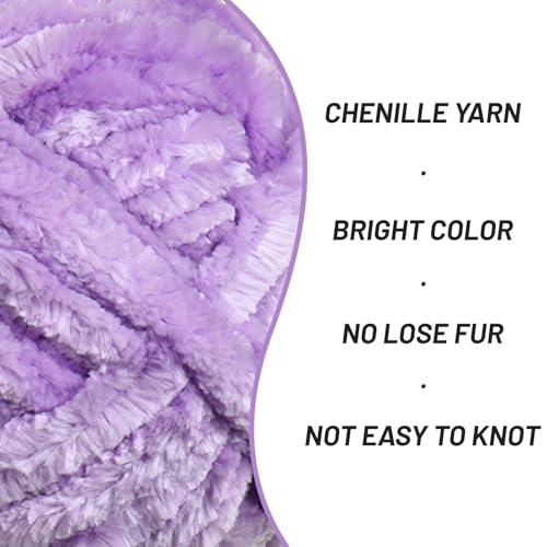 Image of Fuzzy Chunky Chenille Yarn for Crocheting,Soft Plush Yarns for Hand Knitting,Bulky 3x100g(3x49.2 yd) Baby Blanket Yarn for Crocheting Amigurumi,Crochet Fluffy Velvet Yarns (Light Purple)