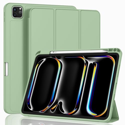 Image of ZryXal New iPad Pro 13 Inch Case (M5) 2025 / (M4) 2024 with Pencil Holder, Smart iPad Case [Support Pencil Pro and Pencil (USB-C)], Support Touch ID and Auto Wake /Sleep (Matcha Green)