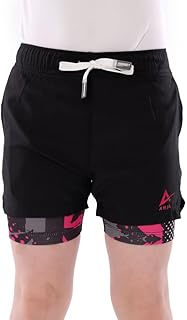 شورت رياضي اسود للبنات بنمط بينك - سروال رياضي مزدوج الطبقات للاطفال