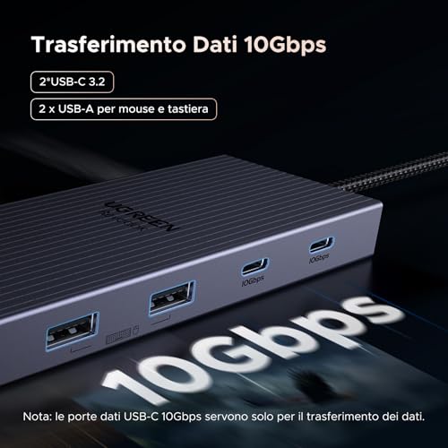 Revodok Pro 3121 10Gbps Hub USB C Doppio HDMI 4K60Hz DisplayPort 4K120Hz 12 In 1 Docking Station USB C PD 100W Adattatore Ethernet Lettore di Schede SD TF Jack 3.5mm - Hub USB - Immagine 4