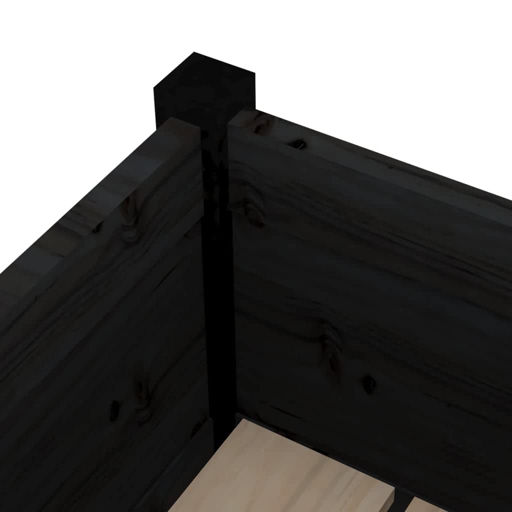 Fioriera nera, 31 x 31 x 70 cm, aiuola rialzata in legno di pino massiccio, per giardino, terrazza, balcone, stabile fioriera rettangolare, alta per fiori ed erbe