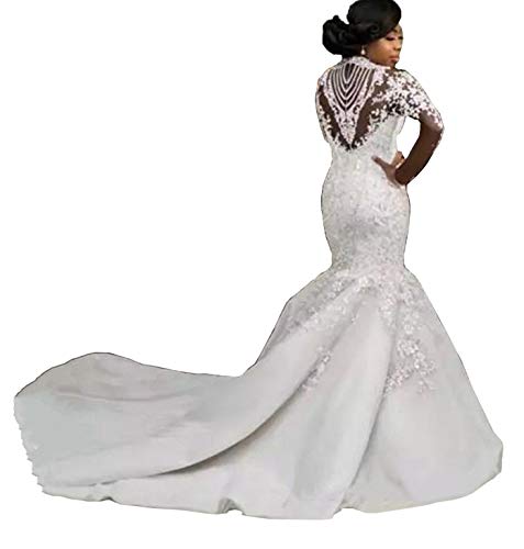 Aries Tuttle Gorgeous White/Ivory Mermaid Wedding Dress Appliques Beaded Long Sleeve Bridal Gown
