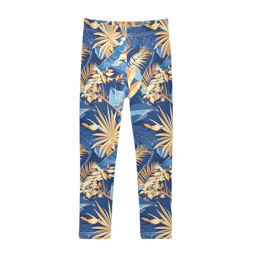 KLL Blue and Yellow Theme Plants Toddler Girls' Legging Stretchy High Waisted Athleisure Pants Sports
