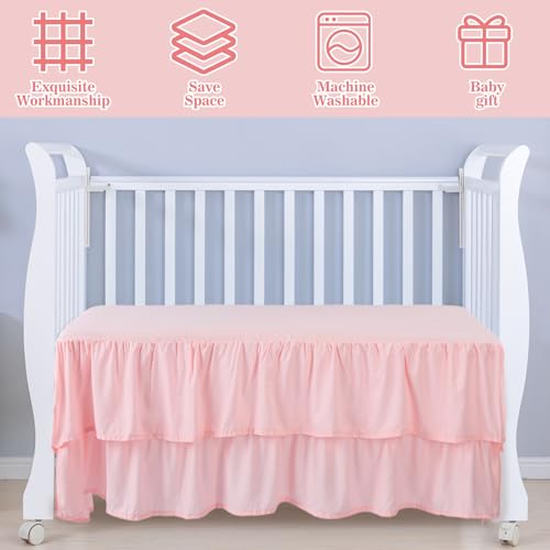 Image of Smoothnovelty Pink Crib Bed Skirts with 4 Large Cot Bow 28 inch x 52 inch, 14 inch Drop