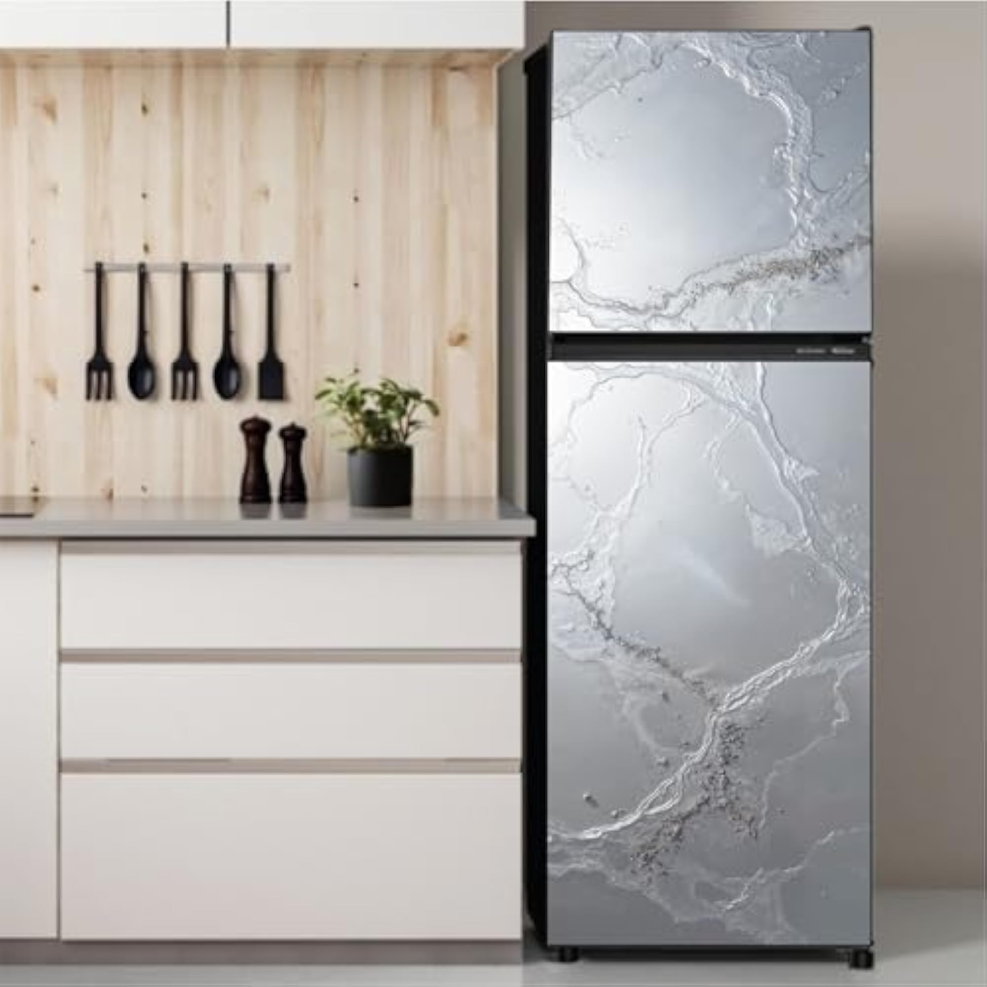 Refrigerator Door Sticker, Grey Marble Pattern