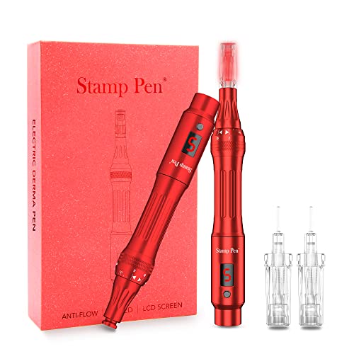 Drroller-Dermapen-Professional-Electric-Derma-Pen-Derma-Stamp-for-Face-Body-Hair-Growth-Wireless-Derma-Machine-Kit-Skin-Pen-with-Anti-Flow-Back-Replacement-Needle-Cartridges-2pcs-12-pin-Red