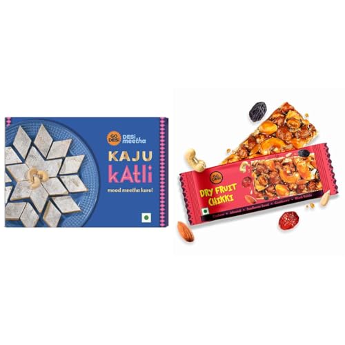 Image of GO DESi Classic Kaju Katli 200 grams & Dry Fruit Chikki, Pack of 6 Pcs, 30g x 6 pcs, 180 grams Combo