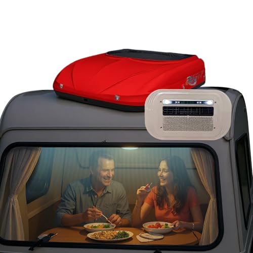 Aire acondicionado de techo de 24 V y 12 V, potente refrigeración de 1800-2000 W, pantalla de temperatura y control remoto, tamaño de instalación de 25 x 35 cm a 38 x 42 cm